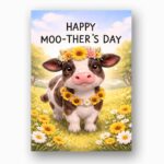 Happy Moothers Day Cow Sunflower Garden Illustration Digital Download Celebration Card