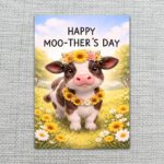 Happy Moothers Day Cow Sunflower Garden Illustration Digital Download Celebration Card
