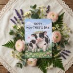 Happy Moothers Day Mother Cow And Calf Flowers Instant Access Greeting Card