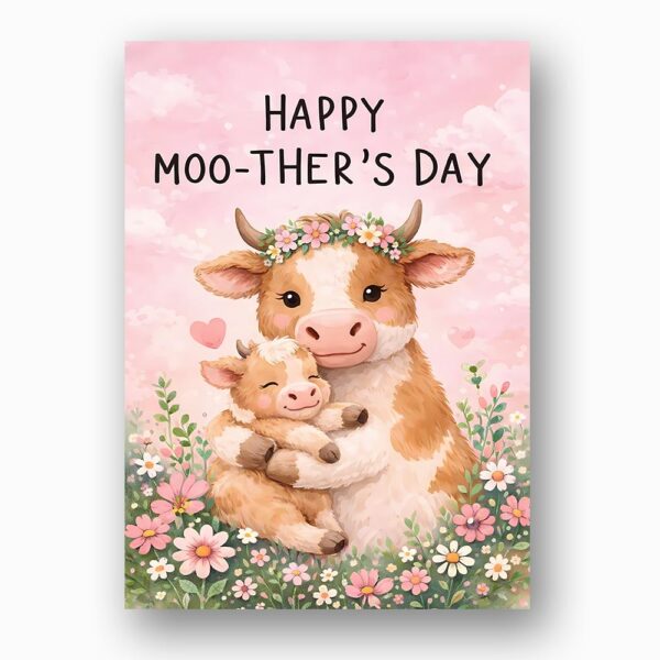 Happy Moothers Day Mother Cow And Calf Pink Editable High Quality Stationery