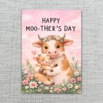 Happy Moothers Day Mother Cow And Calf Pink Editable High Quality Stationery