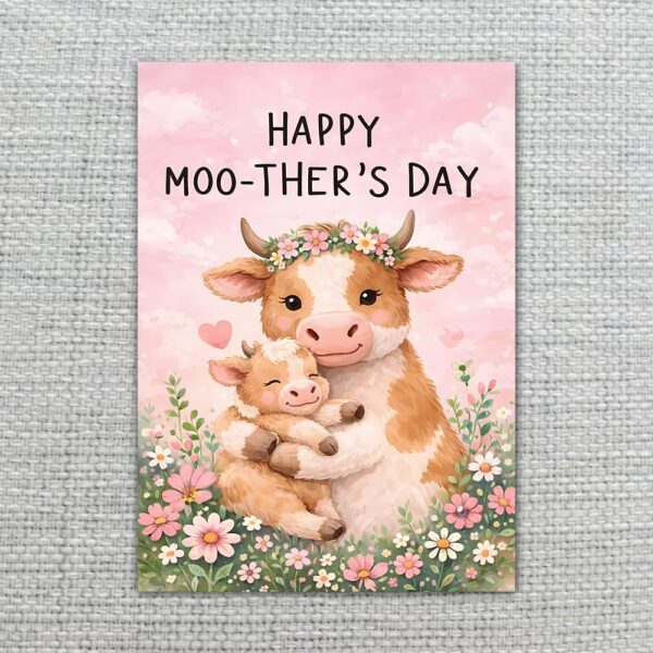 Happy Moothers Day Mother Cow And Calf Pink Editable High Quality Stationery