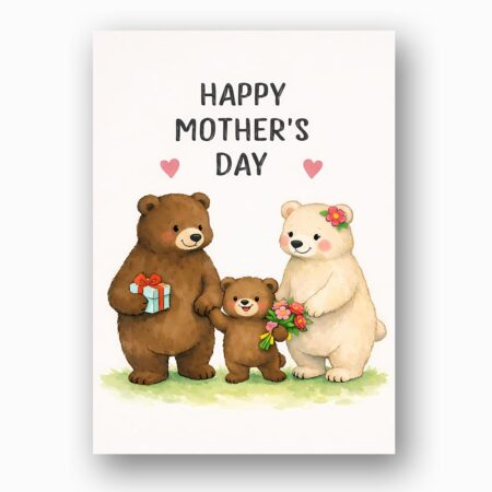 Happy Mothers Day Bear Family Hearts Meadow Design Personalized Digital Stationery