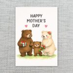 Happy Mothers Day Bear Family Hearts Meadow Design Personalized Digital Stationery