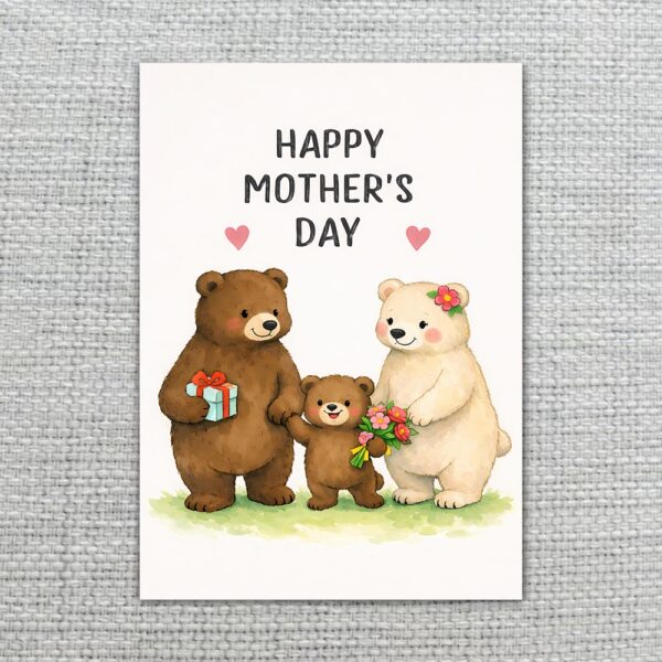 Happy Mothers Day Bear Family Hearts Meadow Design Personalized Digital Stationery