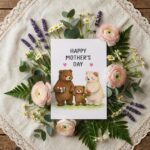 Happy Mothers Day Bear Family Hearts Meadow Design Personalized Digital Stationery