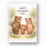 Happy Mothers Day Bear Family Woodland Forest Illustration Modern Digital Stationery Card