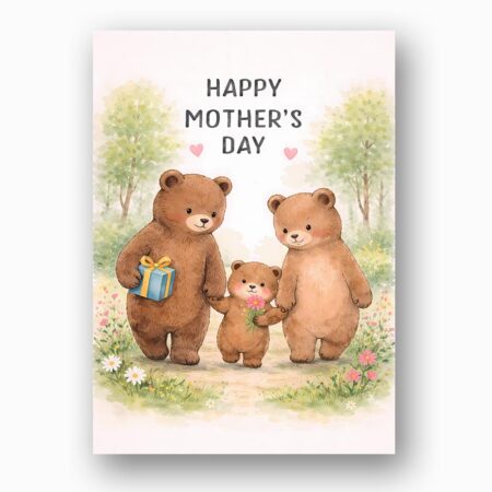 Happy Mothers Day Bear Family Woodland Forest Illustration Modern Digital Stationery Card