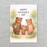 Happy Mothers Day Bear Family Woodland Forest Illustration Modern Digital Stationery Card
