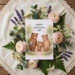 Happy Mothers Day Bear Family Woodland Forest Illustration Modern Digital Stationery Card