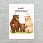 Happy Mothers Day Bear Family Woodland Meadow Illustration Editable Digital Greeting Template