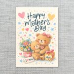 Happy Mothers Day Bear Hug Flowers Heart Gift Design Home Office Printable Greeting