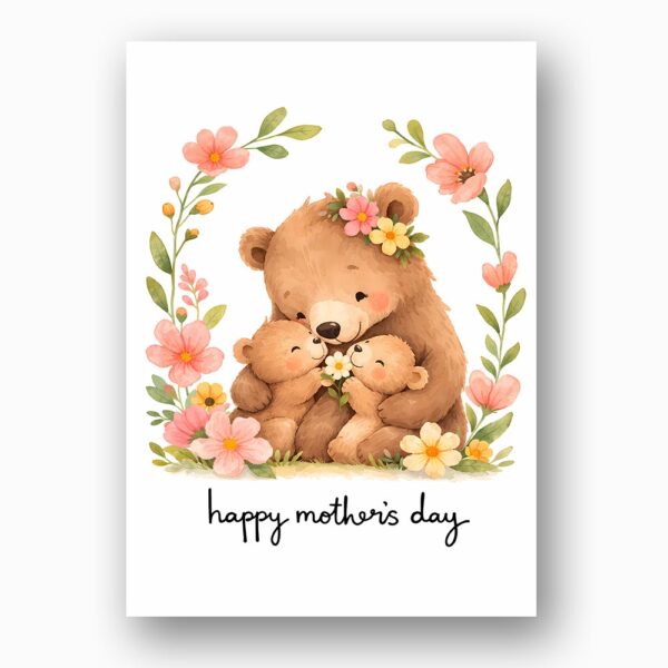 Happy Mothers Day Bear Mom And Cubs Floral Wreath Professional 300 Dpi Download