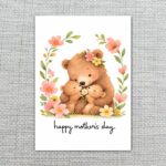 Happy Mothers Day Bear Mom And Cubs Floral Wreath Professional 300 Dpi Download