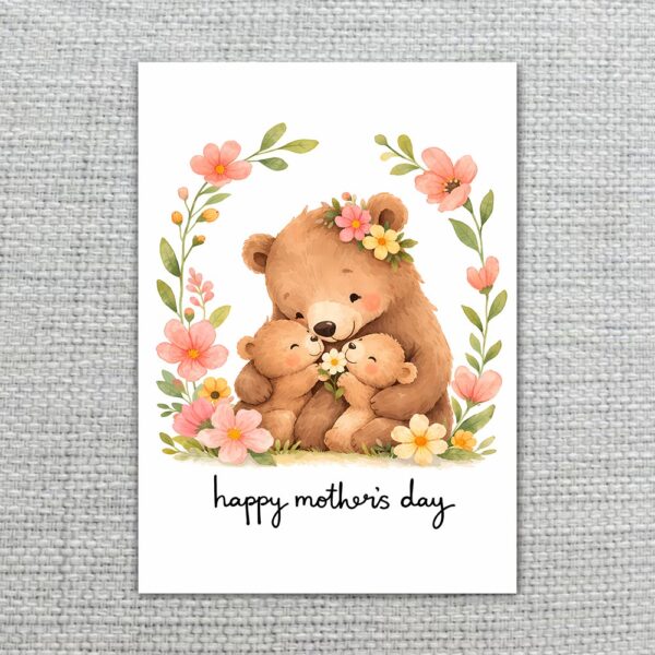 Happy Mothers Day Bear Mom And Cubs Floral Wreath Professional 300 Dpi Download