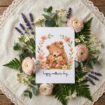 Happy Mothers Day Bear Mom And Cubs Floral Wreath Professional 300 Dpi Download