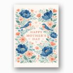 Happy Mothers Day Blue Flowers Birds Floral Wreath Design Downloadable Home Print Card