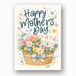 Happy Mothers Day Bunny Rabbit Flower Basket Illustration Diy Watercolor Digital Card