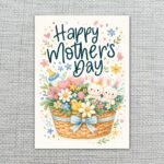 Happy Mothers Day Bunny Rabbit Flower Basket Illustration Diy Watercolor Digital Card
