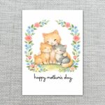 Happy Mothers Day Cat Mom And Kittens Floral Wreath Art Last Minute Digital Greeting