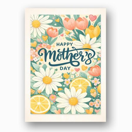 Happy Mothers Day Daisy Lemon Citrus Floral Art Downloadable Artistic Card