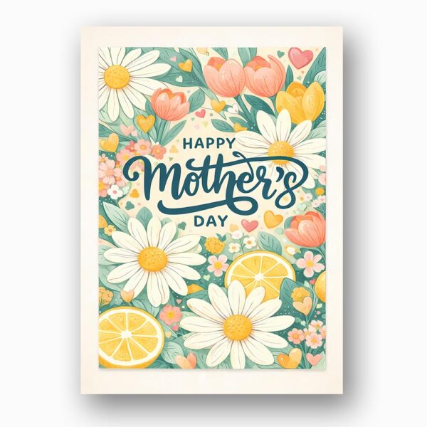 Happy Mothers Day Daisy Lemon Citrus Floral Art Downloadable Artistic Card