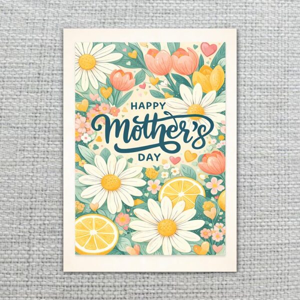 Happy Mothers Day Daisy Lemon Citrus Floral Art Downloadable Artistic Card