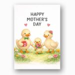 Happy Mothers Day Duck Family Spring Meadow Art Printable 5X7 Greeting Template