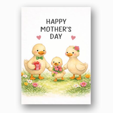 Happy Mothers Day Duck Family Spring Meadow Art Printable 5X7 Greeting Template