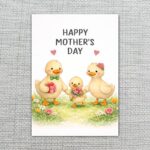 Happy Mothers Day Duck Family Spring Meadow Art Printable 5X7 Greeting Template