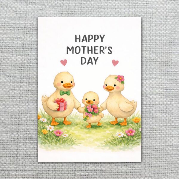 Happy Mothers Day Duck Family Spring Meadow Art Printable 5X7 Greeting Template