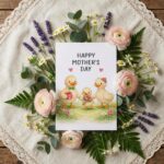Happy Mothers Day Duck Family Spring Meadow Art Printable 5X7 Greeting Template
