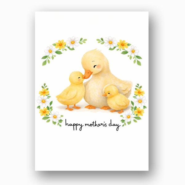 Happy Mothers Day Duck Mom And Ducklings Floral Wreath Editable Home Printing File