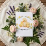 Happy Mothers Day Duck Mom And Ducklings Floral Wreath Editable Home Printing File
