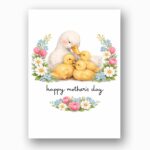 Happy Mothers Day Duck Mom And Ducklings Floral Wreath Design Instant Download 5X7 Greeting Template