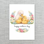 Happy Mothers Day Duck Mom And Ducklings Floral Wreath Design Instant Download 5X7 Greeting Template