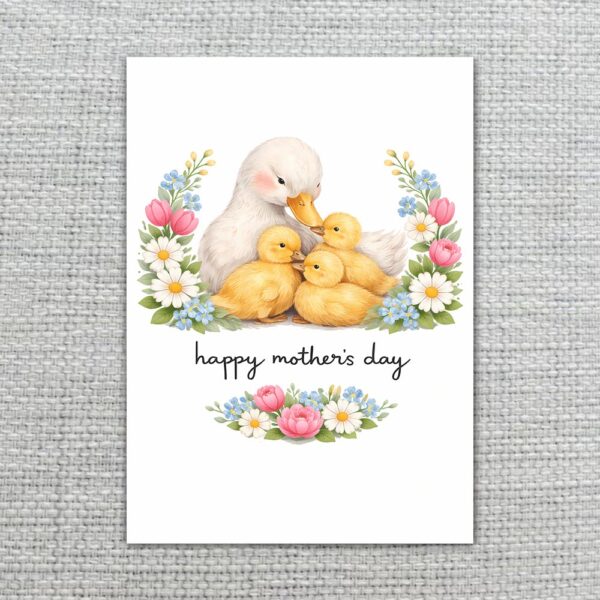 Happy Mothers Day Duck Mom And Ducklings Floral Wreath Design Instant Download 5X7 Greeting Template