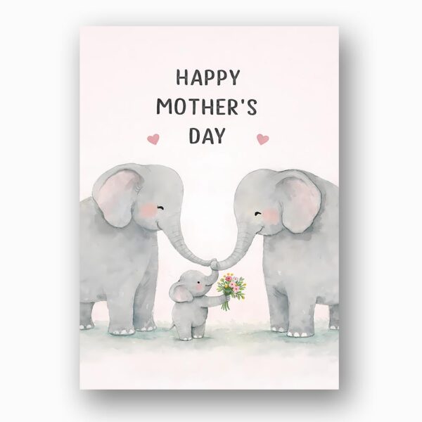 Happy Mothers Day Elephant Family Minimalist Heart Art Diy Printable Card Stationery