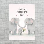 Happy Mothers Day Elephant Family Minimalist Heart Art Diy Printable Card Stationery