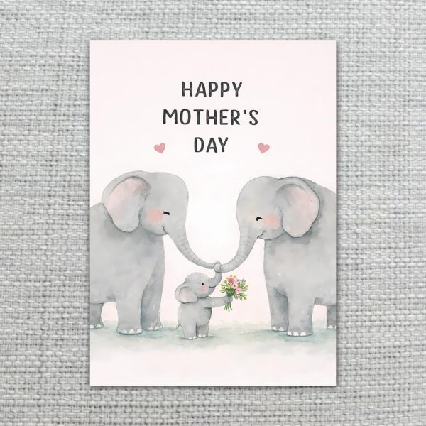 Happy Mothers Day Elephant Family Minimalist Heart Art Diy Printable Card Stationery