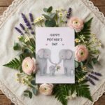 Happy Mothers Day Elephant Family Minimalist Heart Art Diy Printable Card Stationery