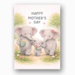 Happy Mothers Day Elephant Family Pink Floral Illustration Diy Celebration Card Download