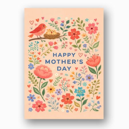 Happy Mothers Day Floral Bird Nest Pink Illustration Diy Watercolor Digital Card
