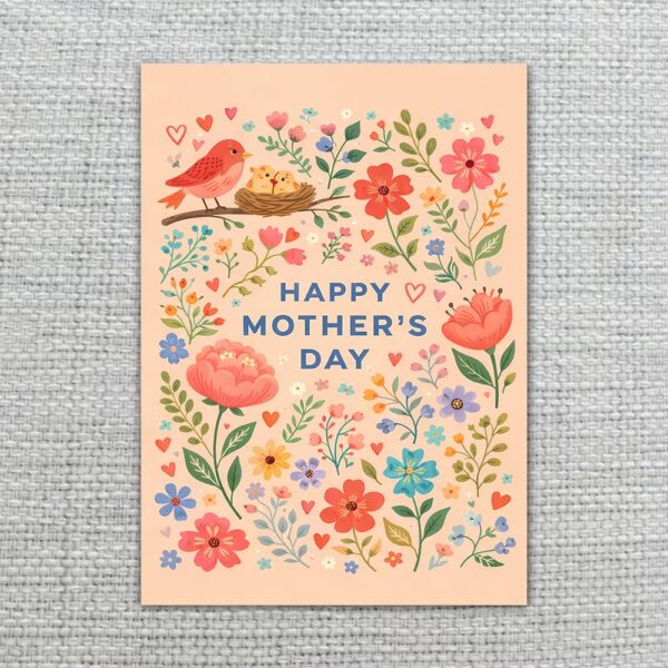 Happy Mothers Day Floral Bird Nest Pink Illustration Diy Watercolor Digital Card