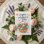 Happy Mothers Day Flower Basket Colorful Heart Design Last Minute Digital Greeting