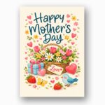 Happy Mothers Day Flower Basket Gift Boxes Bird Art Diy Celebration Card Download