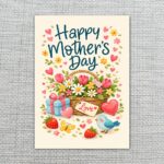 Happy Mothers Day Flower Basket Gift Boxes Bird Art Diy Celebration Card Download