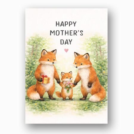 Happy Mothers Day Fox Family Forest Meadow Illustration High Quality Digital Stationery