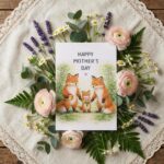 Happy Mothers Day Fox Family Forest Meadow Illustration High Quality Digital Stationery