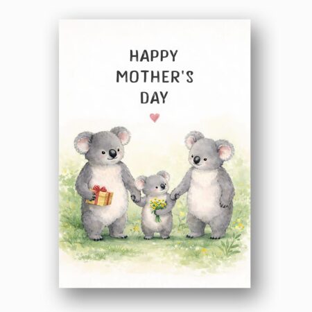 Happy Mothers Day Koala Family Eucalyptus Forest Art Instant Download Greeting